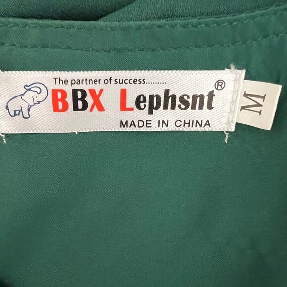 Womens Faux Wrap Dress Size M Green Pleated Skirt Surplice Bodice Knee Length - Picture 4 of 6